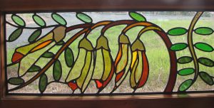 Leadlight stained glass Whangarei. Stained glass flowers hanging from stems