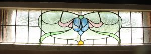 Leadlight stained glass Whangarei. Pink blue green and clear stained glass