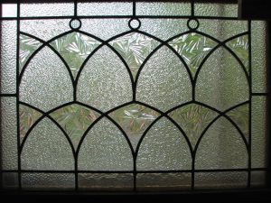 Leadlight stained glass Whangarei. Stained glass arc designs with textured surfaces