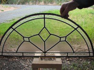 Leadlight stained glass Whangarei. Arch styled clear leadlight glass with diamond designs